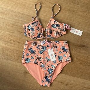 Vineyard Vines Floral Bikini in Peach and Blue